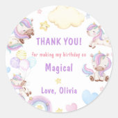Magical Unicorn Rainbow Birthday Party Runder Aufkleber (Vorderseite)
