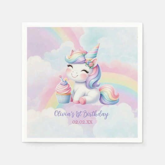 Magical Unicorn Rainbow Birthday Party Serviette (Vorderseite)