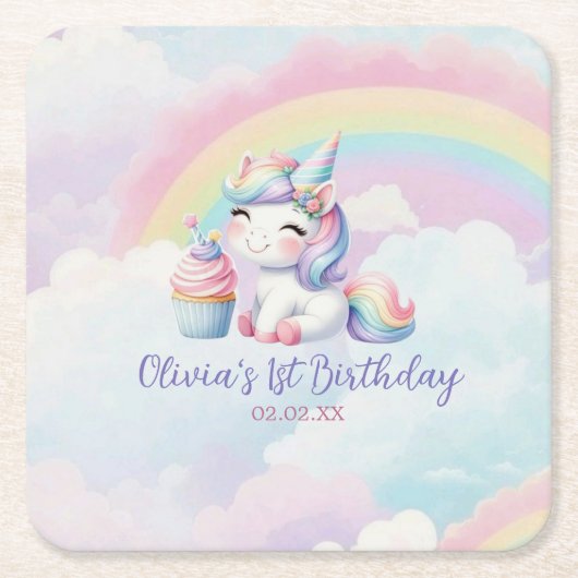 Magical Unicorn Rainbow Birthday Party Untersetzer (Vorderseite)