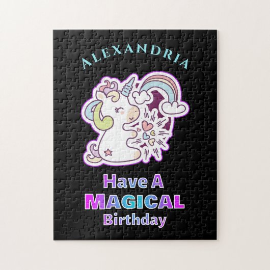 Magical Unicorn Rainbow Birthday Personalize Puzzle (Vertikal)