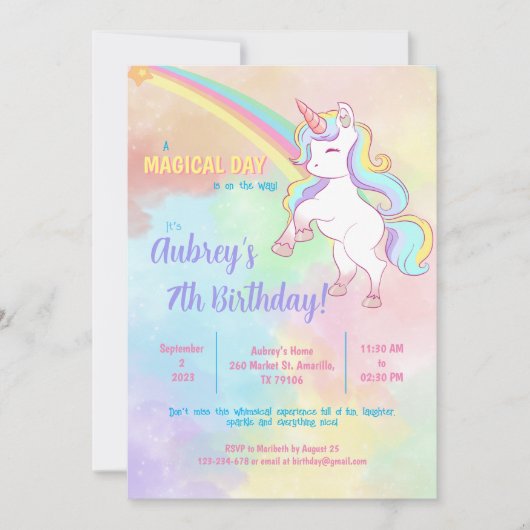 Magical Unicorn Rainbow Einladung (Vorderseite)