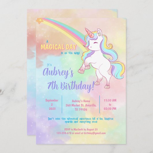 Magical Unicorn Rainbow Einladung (Vorne/Hinten)