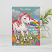 Magical Unicorn Rainbow Fantasy 4th Birthday Party Einladung (Stehend Vorderseite)