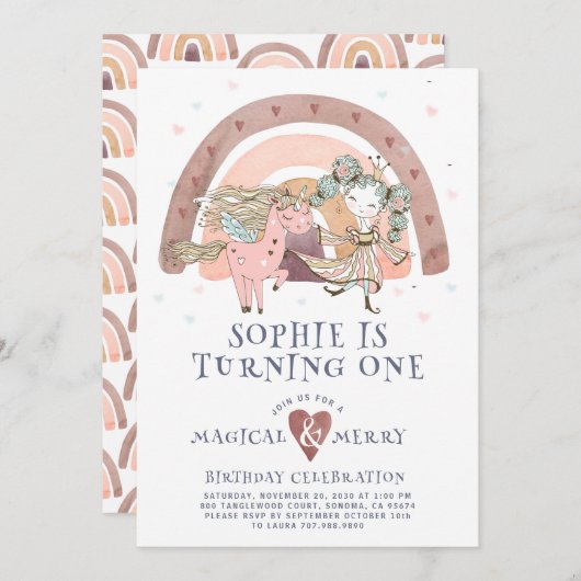 Magical Unicorn Rainbow Girl Einladung (Vorne/Hinten)