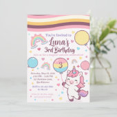 Magical Unicorn & Rainbow Girl Third Birthday  Einladung (Stehend Vorderseite)