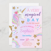 Magical Unicorn Rainbow Pastel Girl Einladung (Vorne/Hinten)