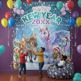 Magical Unicorn & Reindeer Kids New Year Wandteppich
