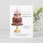 Magical Unicorn Rose Gold Chocolate Birthday Cake Einladung (Stehend Vorderseite)