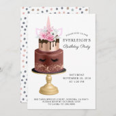 Magical Unicorn Rose Gold Chocolate Birthday Cake Einladung (Vorne/Hinten)