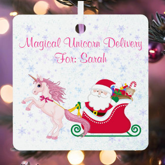 Magical Unicorn Santa Sleigh Ornament Aus Metall