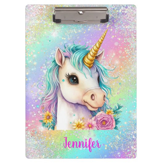 Magical Unicorn Sparkle Rainbow Klemmbrett (Vorderseite)