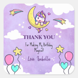 Magical Unicorn Vielen Dank für Ihre Geburtstagspa Quadratischer Aufkleber
