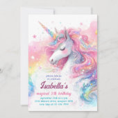 Magical Unicorn Watercolor Rainbow Birthday Einladung (Vorderseite)
