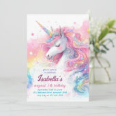 Magical Unicorn Watercolor Rainbow Birthday Einladung (Stehend Vorderseite)
