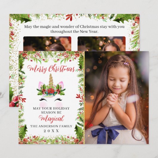 Magical Unicorn Weihnachten Holly Berries 3 Foto (Vorne/Hinten)