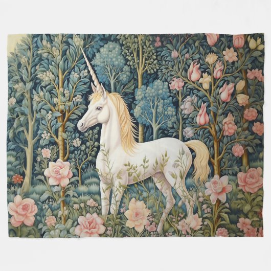 Magical Unicorn William Morris Botanischer Wald Fleecedecke (Vorderseite (Horizontal))