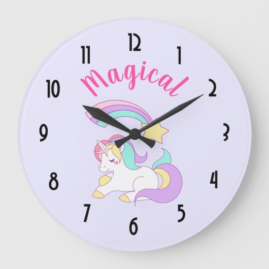 Magical Unicorn with Rainbow Shooting Star Große Wanduhr (Vorderseite)