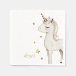 Magical Unicorn Yellow Birthday Party Cocktail Serviette
