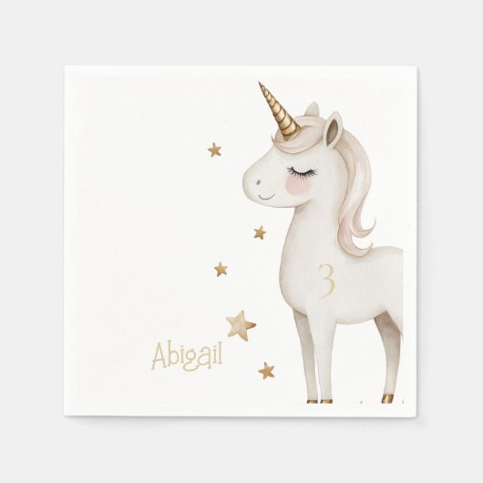 Magical Unicorn Yellow Birthday Party Cocktail Serviette (Vorderseite)