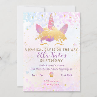 Magical Unicorn zum Geburtstag Einladung Pastel