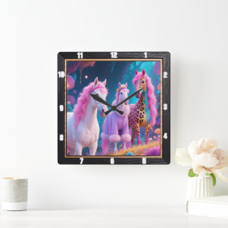 Magical Unicorns Fantasy Quadratische Wanduhr