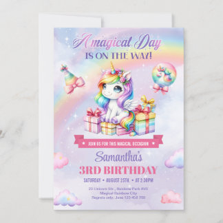 Magical Unicorns Lila Watercolor 3. Geburtstag Einladung
