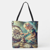 Magical Vintage Clocks Alice and White Rabbit Tasche (Rückseite)