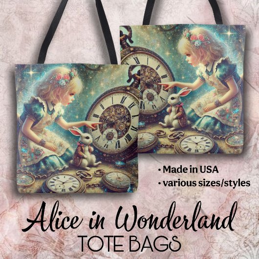 Magical Vintage Clocks Alice and White Rabbit Tasche