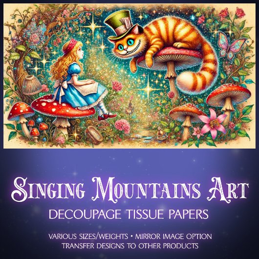 Magical Vintage Wonderland Alice Cat Scene Seidenpapier