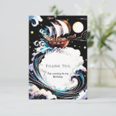 Magical Watercolor Matey Pirate Birthday Dankeskarte (Stehend Vorderseite)