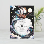 Magical Watercolor Matey Pirate Birthday Einladung (Stehend Vorderseite)