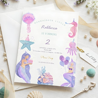 Magical Watercolor Mermaid 2nd Birthday  Einladung