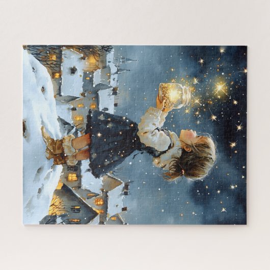 Magical Watercolor Winter Starry Night Puzzle (Horizontal)