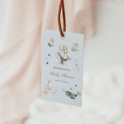 Magical Whales Balloons Babydusche Geschenkanhänger