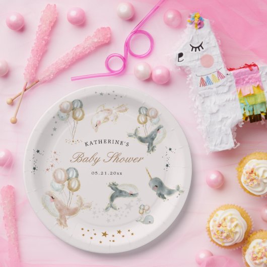 Magical Whales Balloons Stars Baby Dusche Pappteller (Party)