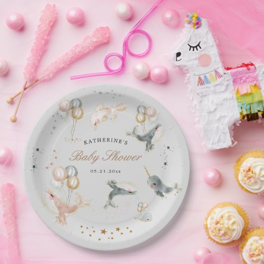 Magical Whales Balloons Stars Baby Dusche Pappteller (Party)