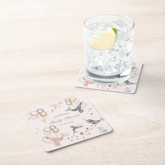 Magical Whales Balloons Stars Baby Dusche Rechteckiger Pappuntersetzer (Vor Ort)