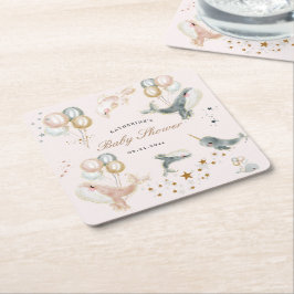 Magical Whales Balloons Stars Baby Dusche Rechteckiger Pappuntersetzer