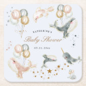 Magical Whales Balloons Stars Baby Dusche Rechteckiger Pappuntersetzer (Vorderseite)