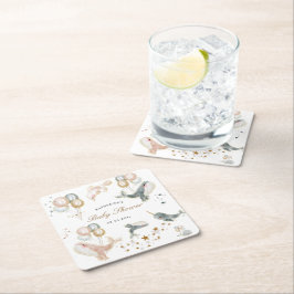 Magical Whales Balloons Stars Baby Dusche Rechteckiger Pappuntersetzer