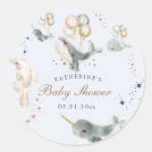 Magical Whales Balloons Stars Baby Dusche Runder Aufkleber (Vorderseite)