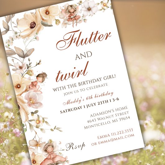 Magical Whimsical Fairy Floral Garden Birthday  Einladung