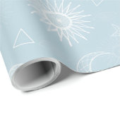 Magical White Moon Sun Stars Blue pattern Geschenkpapier (Rolleneckpunkt)