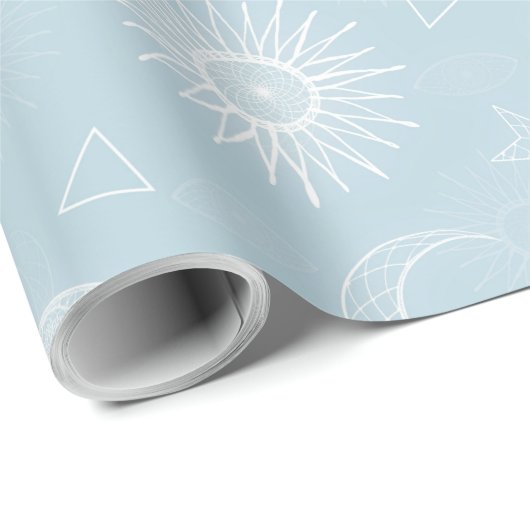 Magical White Moon Sun Stars Blue pattern Geschenkpapier (Rolleneckpunkt)