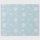 Magical White Moon Sun Stars Blue pattern Geschenkpapier (Flach)