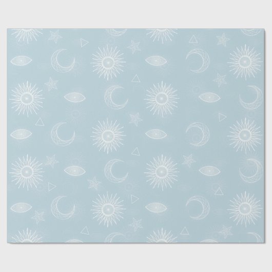 Magical White Moon Sun Stars Blue pattern Geschenkpapier (Flach)