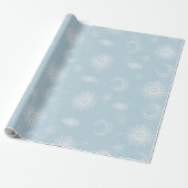 Magical White Moon Sun Stars Blue pattern Geschenkpapier (Ungerollt)