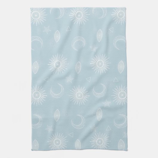 Magical White Moon Sun Stars Blue pattern Geschirrtuch (Vertikal)