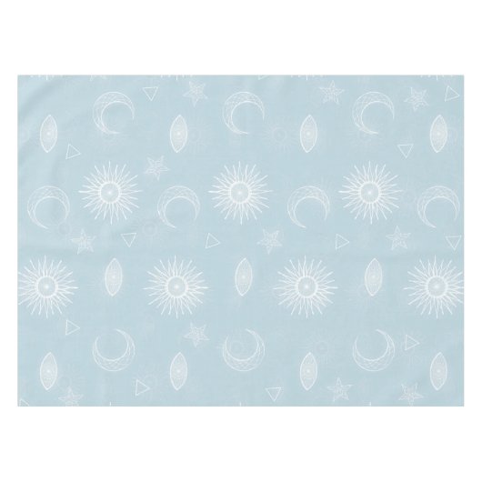 Magical White Moon Sun Stars Blue pattern Tischdecke (Vorderseite (Horizontal))