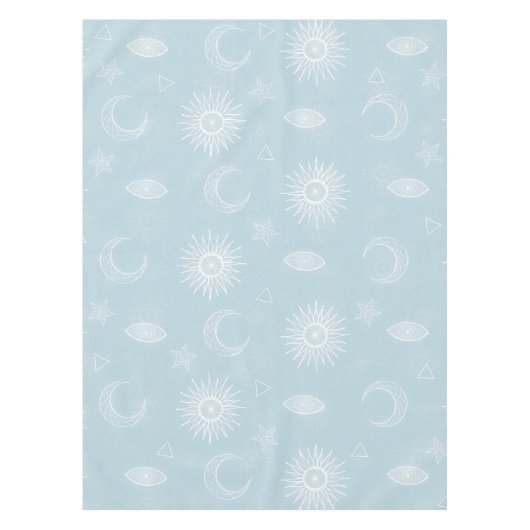 Magical White Moon Sun Stars Blue pattern Tischdecke (Vorderseite)